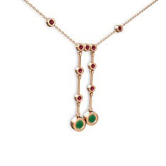 Taşlı Belly Kolye - Kök zümrüt ve rodolit garnet 18 ayar rose altın kolye (40 cm rose altın rolo zincir) #1ifam3i