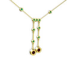 Taşlı Belly Kolye - Garnet ve kök zümrüt 8 ayar altın kolye (40 cm altın rolo zincir) #1is1ym0