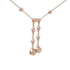 Beyaz zirkon ve pembe kuvars 925 ayar rose altın kaplama gümüş kolye (40 cm rose altın rolo zincir)