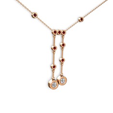 Taşlı Belly Kolye - Pırlanta ve garnet 14 ayar rose altın kolye (0.48 karat, 40 cm rose altın rolo zincir) #1j0qg1z