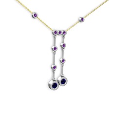 Lab safir ve ametist 8 ayar beyaz altın kolye (40 cm altın rolo zincir)
