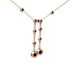 Lab safir 14 ayar rose altın kolye (40 cm altın rolo zincir)