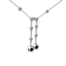 Taşlı Belly Kolye - Siyah zirkon ve dumanlı kuvars 8 ayar beyaz altın kolye (40 cm rose altın rolo zincir) #1jabvev
