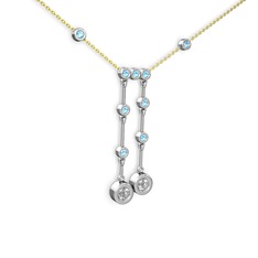 Taşlı Belly Kolye - Swarovski ve akuamarin 8 ayar beyaz altın kolye (40 cm altın rolo zincir) #1jq116y