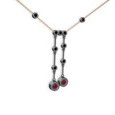 Taşlı Belly Kolye - Kök yakut ve siyah zirkon 925 ayar siyah rodyum kaplama gümüş kolye (40 cm rose altın rolo zincir) #1jv3vzl