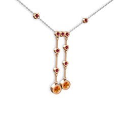 Taşlı Belly Kolye - Sitrin ve rodolit garnet 8 ayar rose altın kolye (40 cm beyaz altın rolo zincir) #1k4aojz