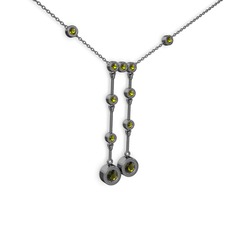 Taşlı Belly Kolye - Peridot 925 ayar siyah rodyum kaplama gümüş kolye (40 cm gümüş rolo zincir) #1kf4882