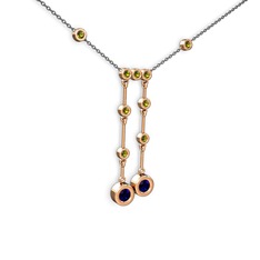 Taşlı Belly Kolye - Lab safir ve peridot 925 ayar rose altın kaplama gümüş kolye (40 cm gümüş rolo zincir) #1kjiok9