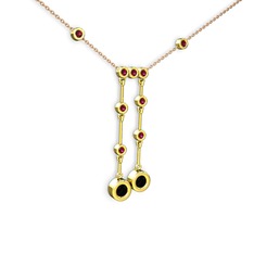 Taşlı Belly Kolye - Siyah zirkon ve rodolit garnet 18 ayar altın kolye (40 cm gümüş rolo zincir) #1kjuuq5