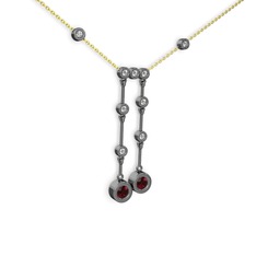 Taşlı Belly Kolye - Garnet ve swarovski 925 ayar siyah rodyum kaplama gümüş kolye (40 cm altın rolo zincir) #1kwbeg8