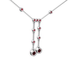 Taşlı Belly Kolye - Garnet ve kök yakut 8 ayar beyaz altın kolye (40 cm beyaz altın rolo zincir) #1l5vvyz