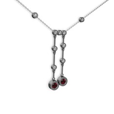 Taşlı Belly Kolye - Garnet ve pırlanta 925 ayar siyah rodyum kaplama gümüş kolye (0.324 karat, 40 cm gümüş rolo zincir) #1lfdbgy