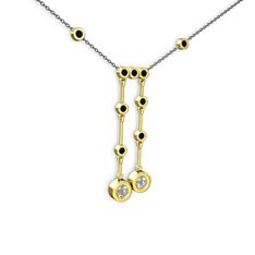 Beyaz zirkon ve siyah zirkon 8 ayar altın kolye (40 cm gümüş rolo zincir)