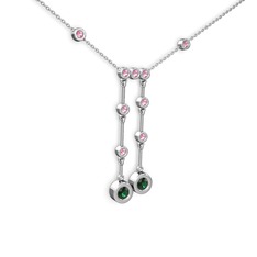 Taşlı Belly Kolye - Yeşil kuvars ve pembe kuvars 18 ayar beyaz altın kolye (40 cm gümüş rolo zincir) #1lvwdno