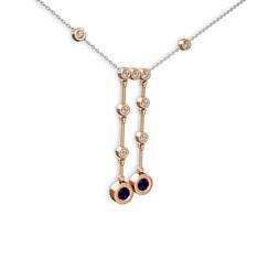 Taşlı Belly Kolye - Lab safir ve swarovski 925 ayar rose altın kaplama gümüş kolye (40 cm beyaz altın rolo zincir) #1lyu4r5
