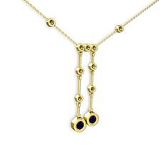 Taşlı Belly Kolye - Lab safir ve dumanlı kuvars 18 ayar altın kolye (40 cm altın rolo zincir) #1m20anm