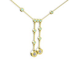 Swarovski ve akuamarin 925 ayar altın kaplama gümüş kolye (40 cm altın rolo zincir)