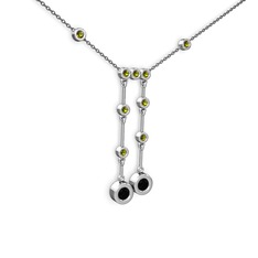 Taşlı Belly Kolye - Siyah zirkon ve peridot 18 ayar beyaz altın kolye (40 cm gümüş rolo zincir) #1mlq359