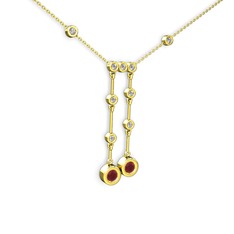 Taşlı Belly Kolye - Kök yakut ve swarovski 925 ayar altın kaplama gümüş kolye (40 cm altın rolo zincir) #1mmc3e2