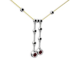 Taşlı Belly Kolye - Garnet ve siyah zirkon 14 ayar beyaz altın kolye (40 cm altın rolo zincir) #1mtpfx7