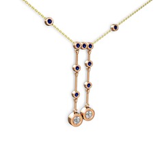 Beyaz zirkon ve lab safir 14 ayar rose altın kolye (40 cm altın rolo zincir)