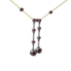 Taşlı Belly Kolye - Rodolit garnet 925 ayar siyah rodyum kaplama gümüş kolye (40 cm altın rolo zincir) #1mxdcpm