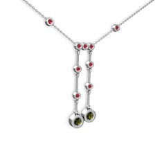 Taşlı Belly Kolye - Peridot ve kök yakut 925 ayar gümüş kolye (40 cm gümüş rolo zincir) #1n404p4