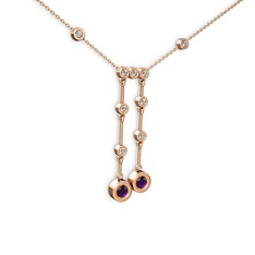 Taşlı Belly Kolye - Ametist ve swarovski 8 ayar rose altın kolye (40 cm rose altın rolo zincir) #1n61h9n