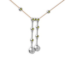Taşlı Belly Kolye - Beyaz zirkon ve peridot 18 ayar beyaz altın kolye (40 cm gümüş rolo zincir) #1ntnyvi