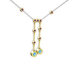 Taşlı Belly Kolye - Akuamarin ve ametist 18 ayar altın kolye (40 cm beyaz altın rolo zincir) #1nu3e4a