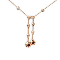 Garnet ve beyaz zirkon 925 ayar rose altın kaplama gümüş kolye (40 cm rose altın rolo zincir)