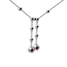 Taşlı Belly Kolye - Rodolit garnet ve siyah zirkon 925 ayar gümüş kolye (40 cm gümüş rolo zincir) #1nx6llz