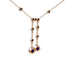 Taşlı Belly Kolye - Lab safir ve siyah zirkon 18 ayar rose altın kolye (40 cm rose altın rolo zincir) #1o2pqbb