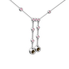 Taşlı Belly Kolye - Dumanlı kuvars ve pembe kuvars 14 ayar beyaz altın kolye (40 cm beyaz altın rolo zincir) #1o81d3r