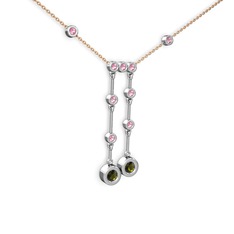 Taşlı Belly Kolye - Peridot ve pembe kuvars 925 ayar gümüş kolye (40 cm rose altın rolo zincir) #1oex410