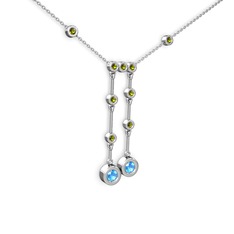 Taşlı Belly Kolye - Akuamarin ve peridot 8 ayar beyaz altın kolye (40 cm beyaz altın rolo zincir) #1ooz6y9