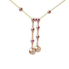 Taşlı Belly Kolye - Beyaz zirkon ve ametist 925 ayar rose altın kaplama gümüş kolye (40 cm gümüş rolo zincir) #1otdv0b