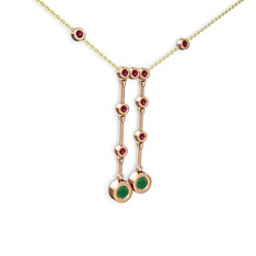 Taşlı Belly Kolye - Kök zümrüt ve rodolit garnet 14 ayar rose altın kolye (40 cm altın rolo zincir) #1owsg32