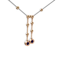 Taşlı Belly Kolye - Lab safir ve dumanlı kuvars 18 ayar rose altın kolye (40 cm gümüş rolo zincir) #1ozyfit
