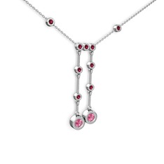 Taşlı Belly Kolye - Pembe kuvars ve rodolit garnet 18 ayar beyaz altın kolye (40 cm beyaz altın rolo zincir) #1pwtdgx