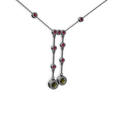 Taşlı Belly Kolye - Peridot ve rodolit garnet 925 ayar siyah rodyum kaplama gümüş kolye (40 cm gümüş rolo zincir) #1q8k5e4