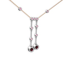 Taşlı Belly Kolye - Rodolit garnet ve pembe kuvars 18 ayar beyaz altın kolye (40 cm rose altın rolo zincir) #1qp5ko8