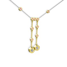 Taşlı Belly Kolye - Swarovski ve pembe kuvars 14 ayar altın kolye (40 cm beyaz altın rolo zincir) #1qu4snd