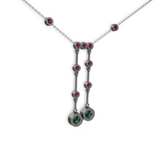 Taşlı Belly Kolye - Yeşil kuvars ve rodolit garnet 925 ayar siyah rodyum kaplama gümüş kolye (40 cm beyaz altın rolo zincir) #1qvbc54