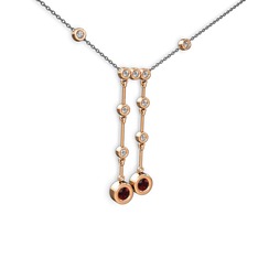 Garnet ve beyaz zirkon 14 ayar rose altın kolye (40 cm gümüş rolo zincir)