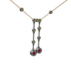 Kök yakut ve peridot 925 ayar siyah rodyum kaplama gümüş kolye (40 cm rose altın rolo zincir)