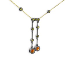 Taşlı Belly Kolye - Sitrin ve peridot 925 ayar siyah rodyum kaplama gümüş kolye (40 cm altın rolo zincir) #1r9ib5m