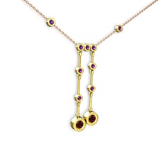 Taşlı Belly Kolye - Garnet ve ametist 14 ayar altın kolye (40 cm rose altın rolo zincir) #1rc6636