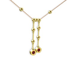 Taşlı Belly Kolye - Kök yakut ve dumanlı kuvars 8 ayar altın kolye (40 cm rose altın rolo zincir) #1rciu83