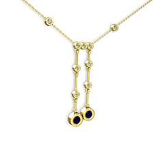 Lab safir ve beyaz zirkon 14 ayar altın kolye (40 cm gümüş rolo zincir)